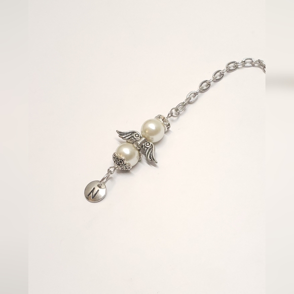 Handmade Pearl Beaded Guardian Angel & Intial Letter Rear View Mirror Charm Car - Picture 6 of 8